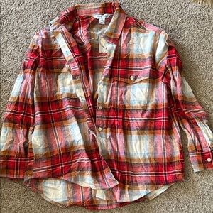 NWT Red White Caramel Plaid The Boyfriend Button-Up Shirt Old Navy Petite Medium